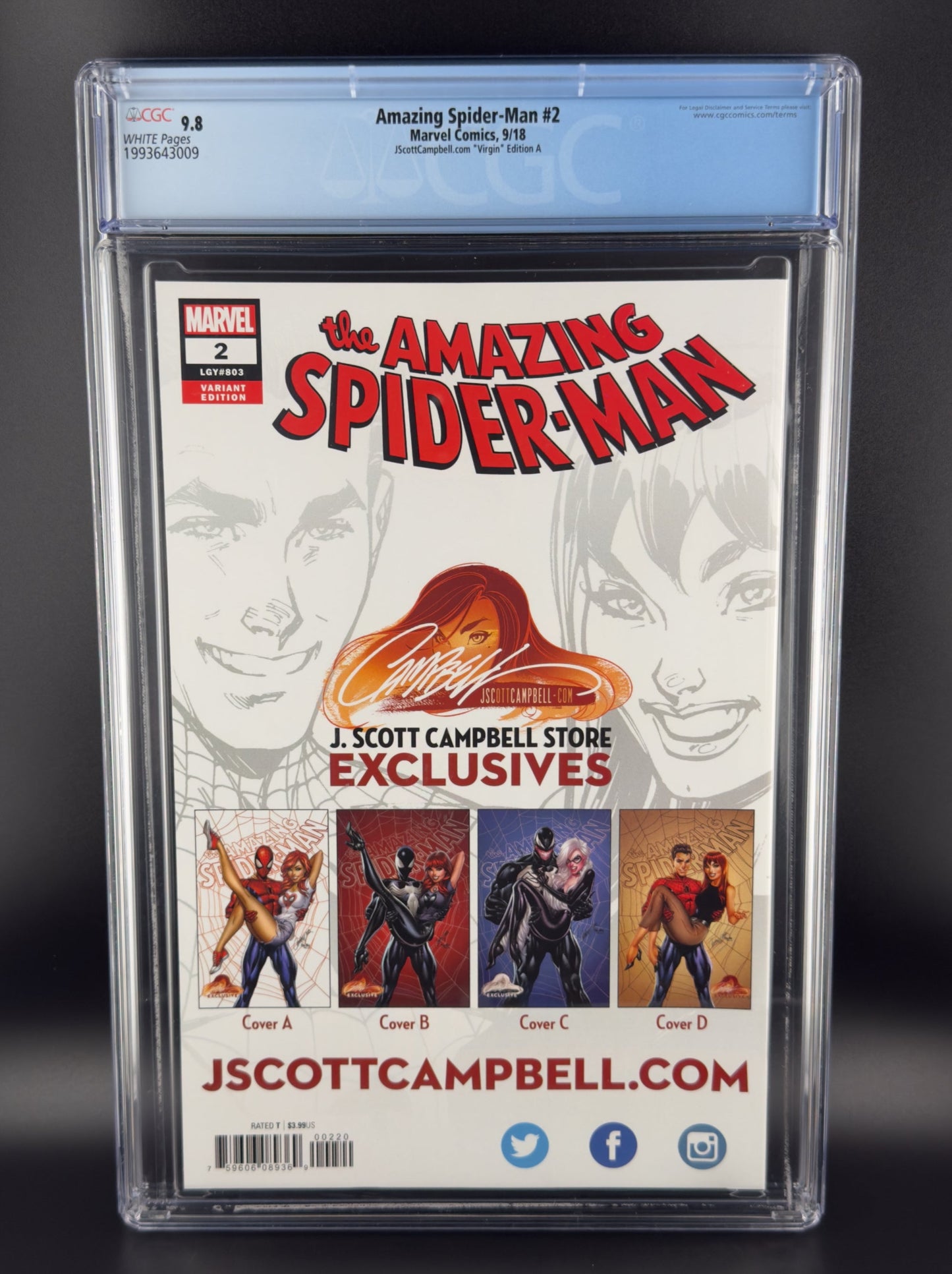 Amazing Spider-Man #2 (2018) CGC 9.8 J. Scott Campbell Virgin Variant A Ltd 2800