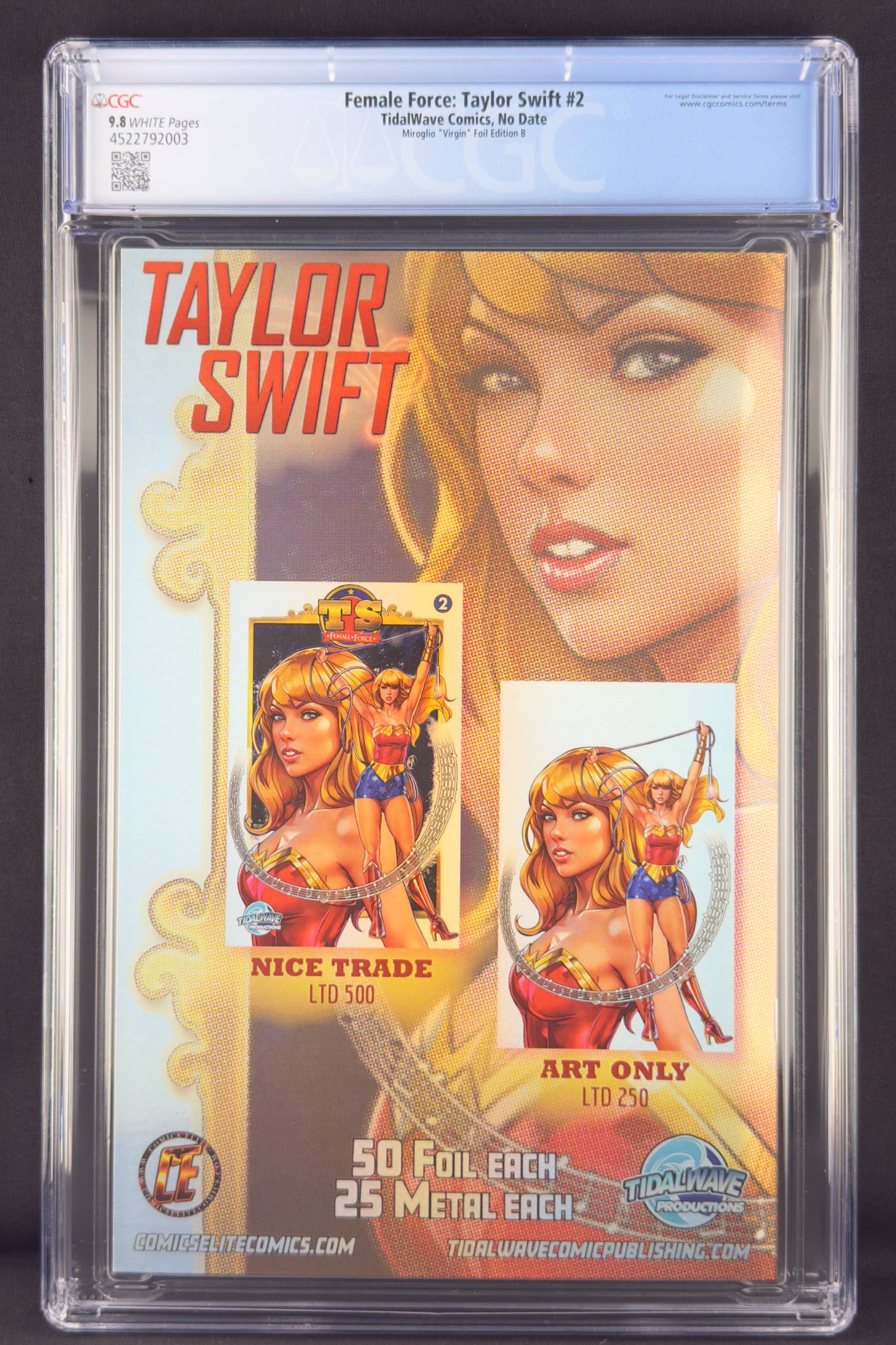 Female Force: Taylor Swift #2 CGC 9.8 Brian Miroglio Virgin Foil Variant B Ltd 50