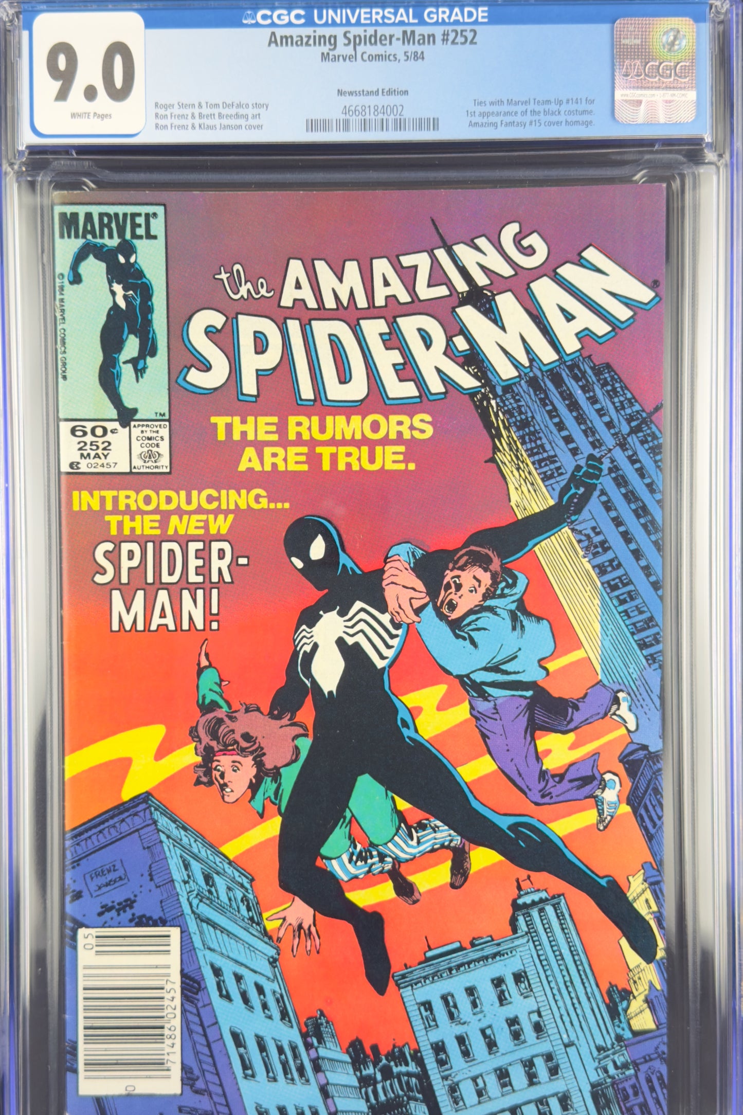 Amazing Spider-Man #252 (1984) CGC 9.0 Newsstand Edition - 1st app Black Costume