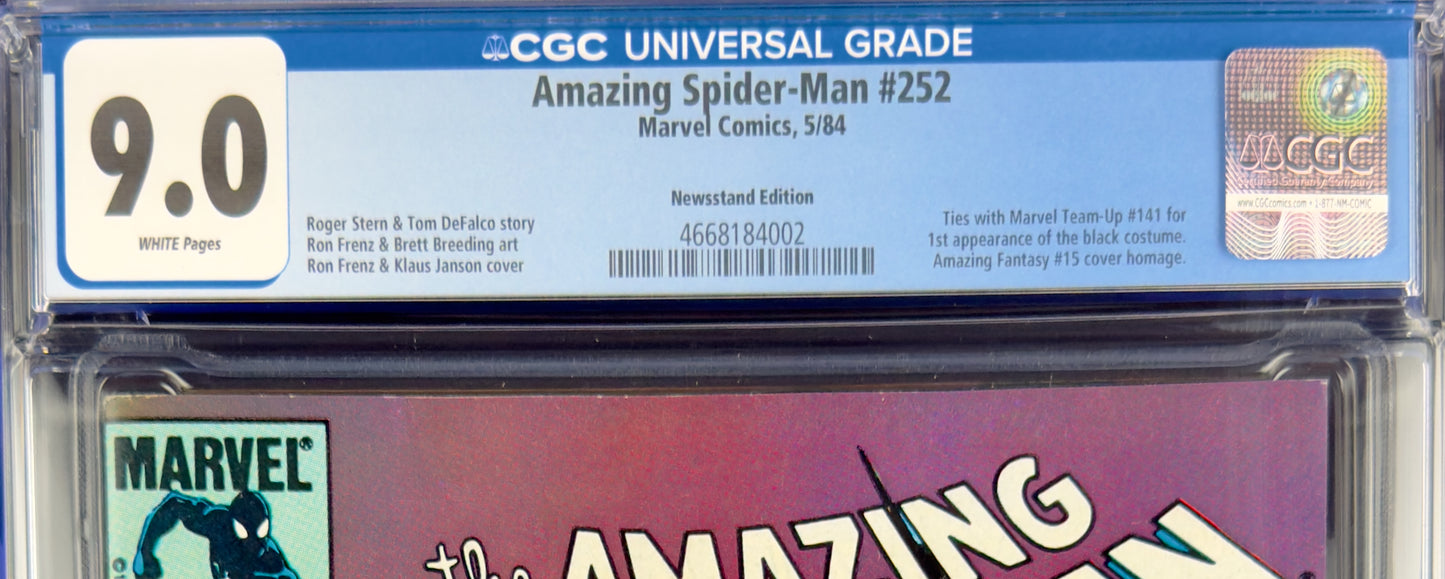 Amazing Spider-Man #252 (1984) CGC 9.0 Newsstand Edition - 1st app Black Costume