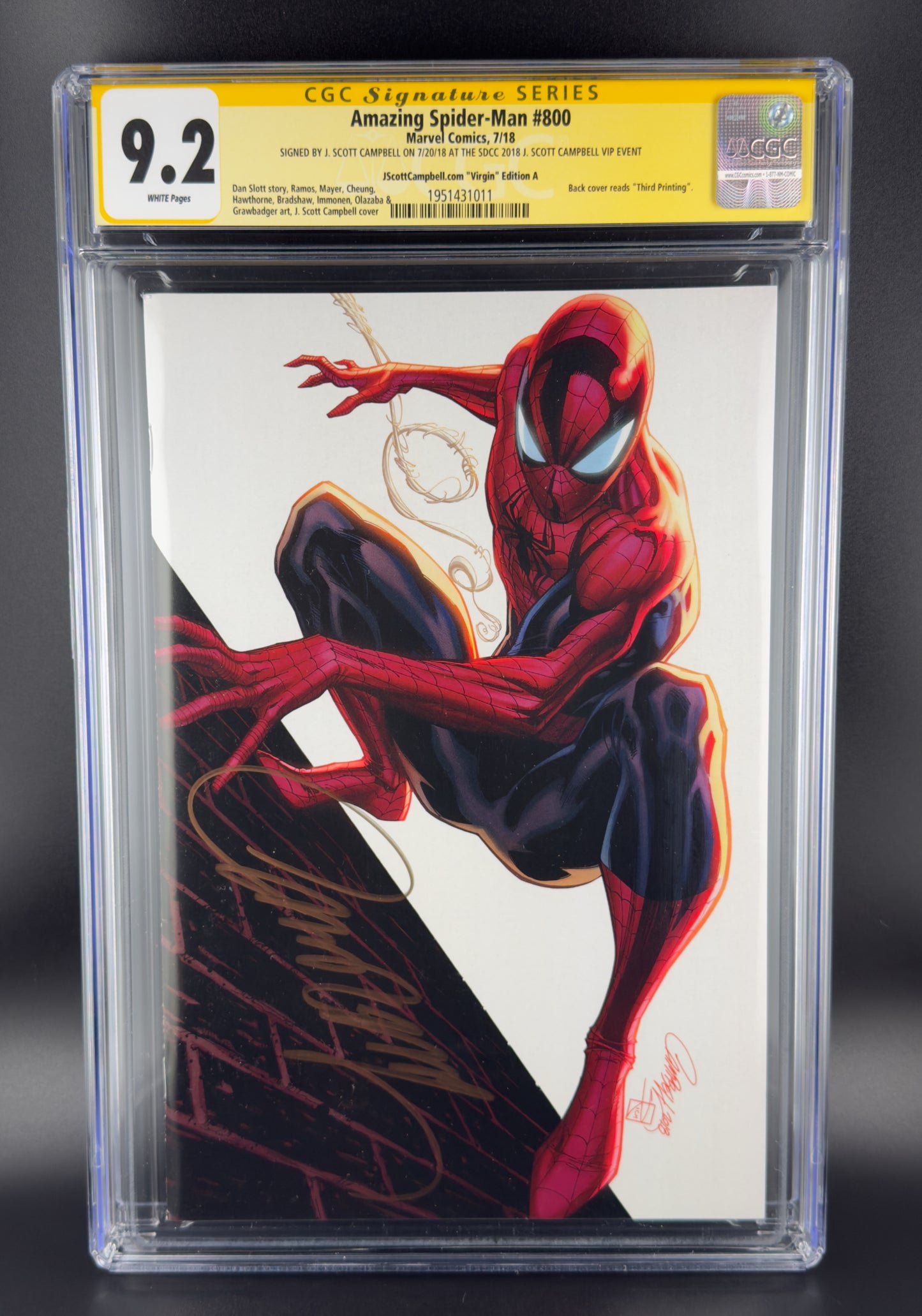 Amazing Spider-Man #800 (2018) CGC 9.2 SS J. Scott Campbell Virgin Variant A Ltd 1200