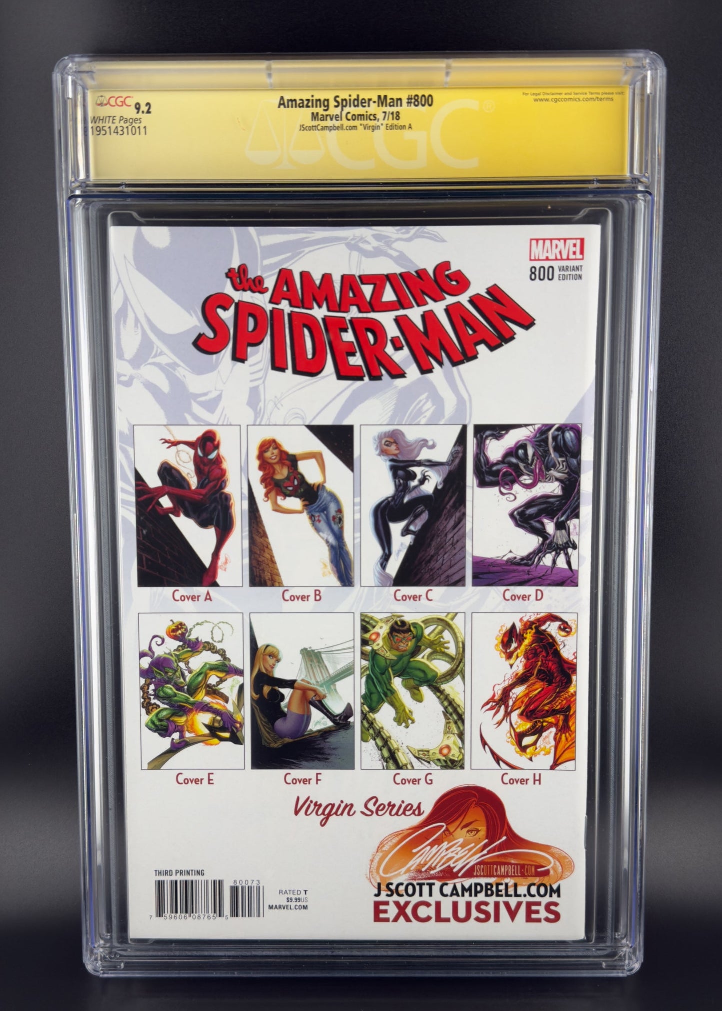 Amazing Spider-Man #800 (2018) CGC 9.2 SS J. Scott Campbell Virgin Variant A Ltd 1200