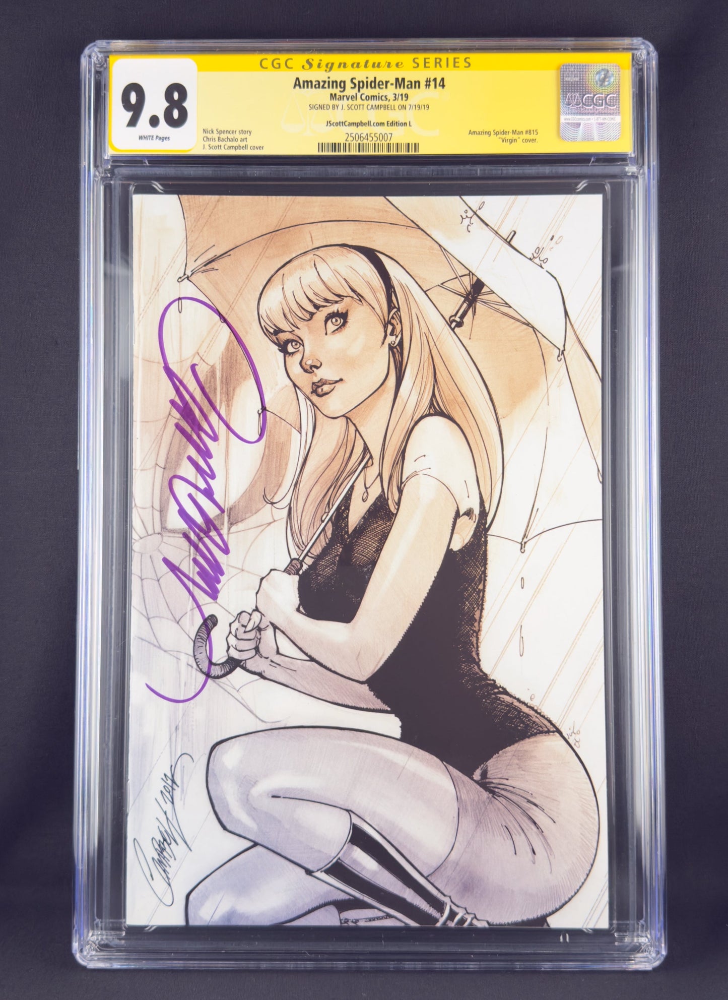 Amazing Spider-Man #14 (2019) CGC 9.8 SS Campbell Virgin Sketch L. Gwen Stacy