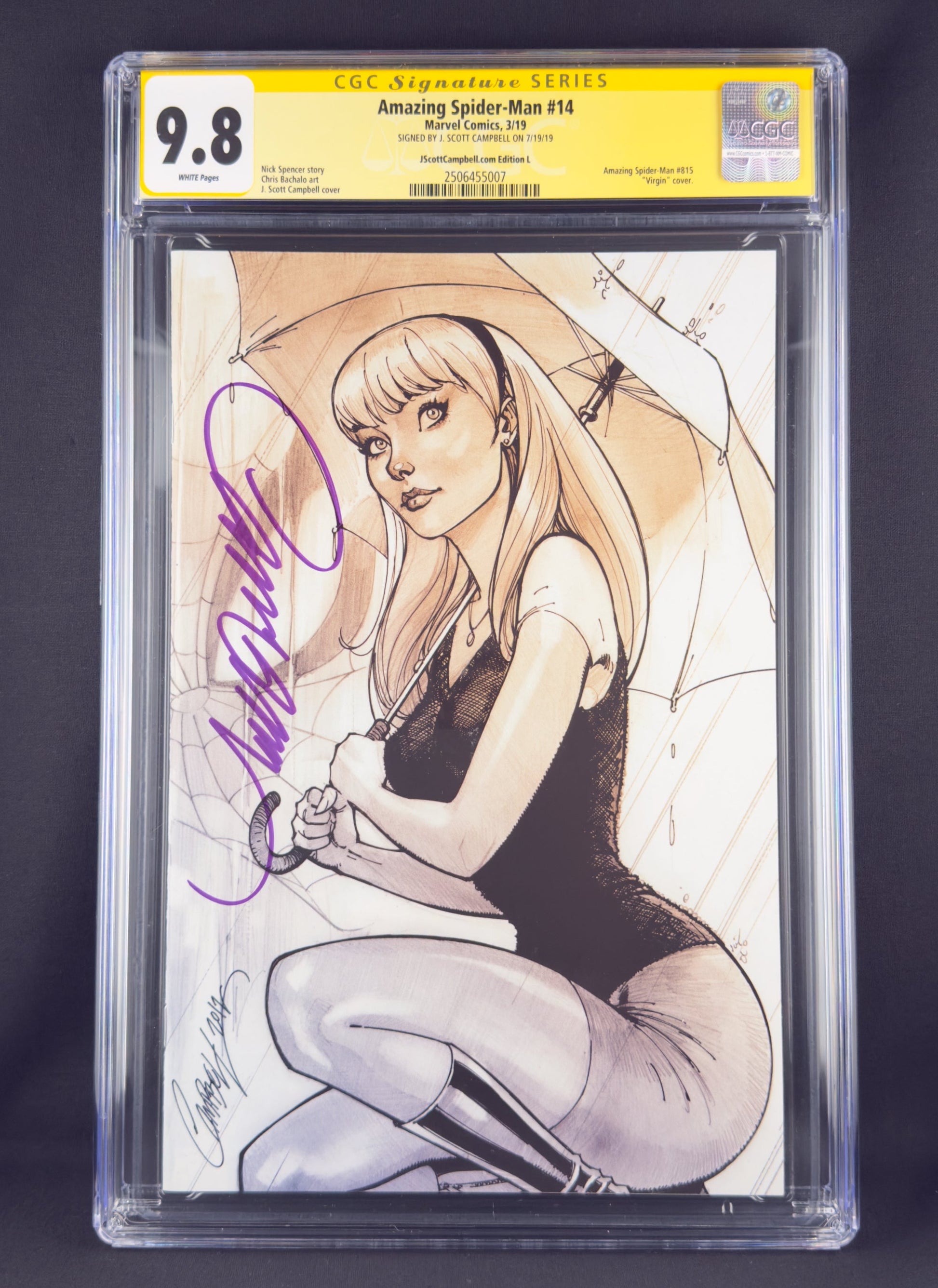 Amazing Spider-Man #14 (2019) CGC 9.8 SS Campbell Virgin Sketch L. Gwen Stacy
