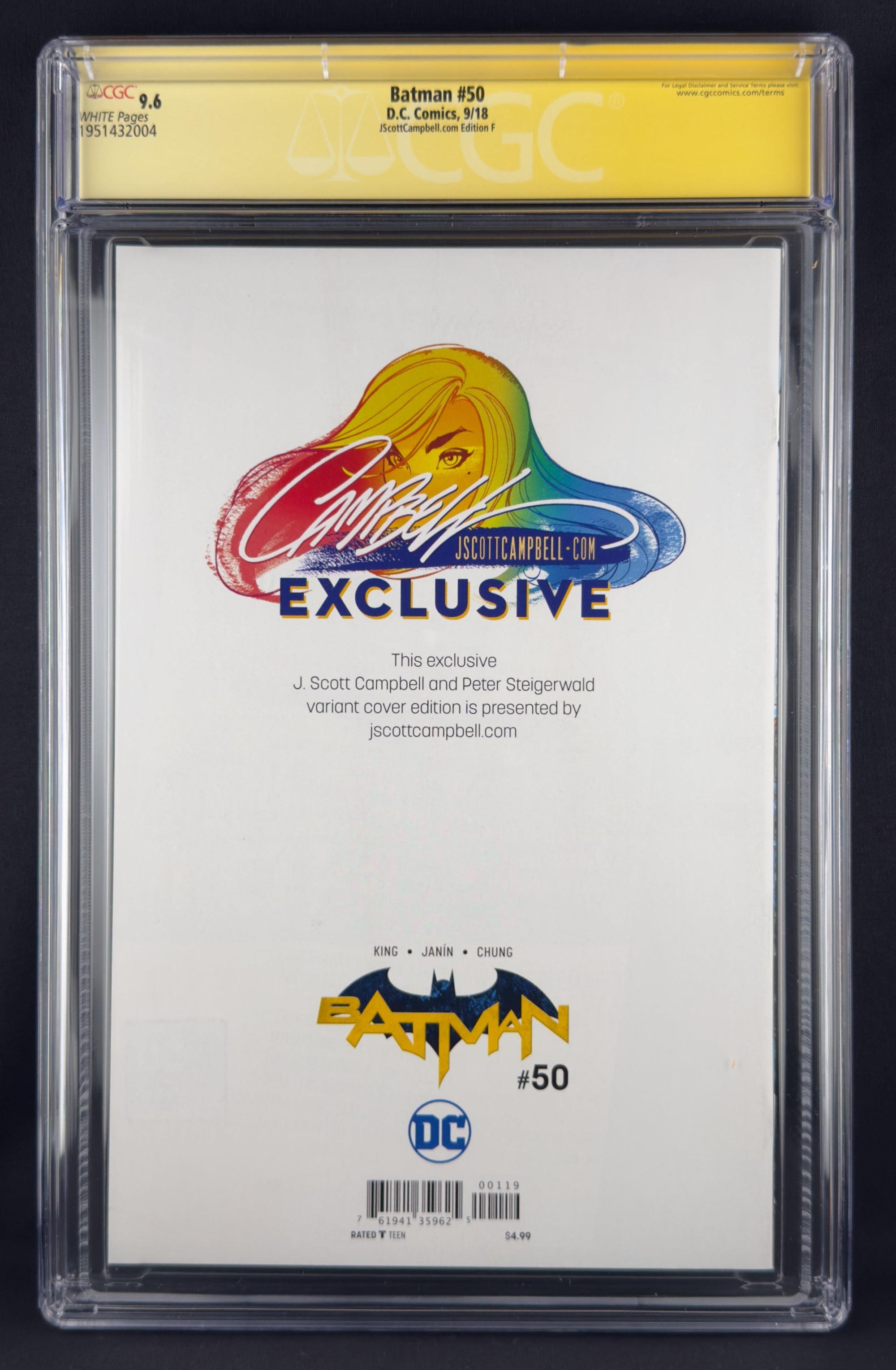 Batman #50 (2018) CGC 9.6 SS J Scott Campbell Virgin Variant F