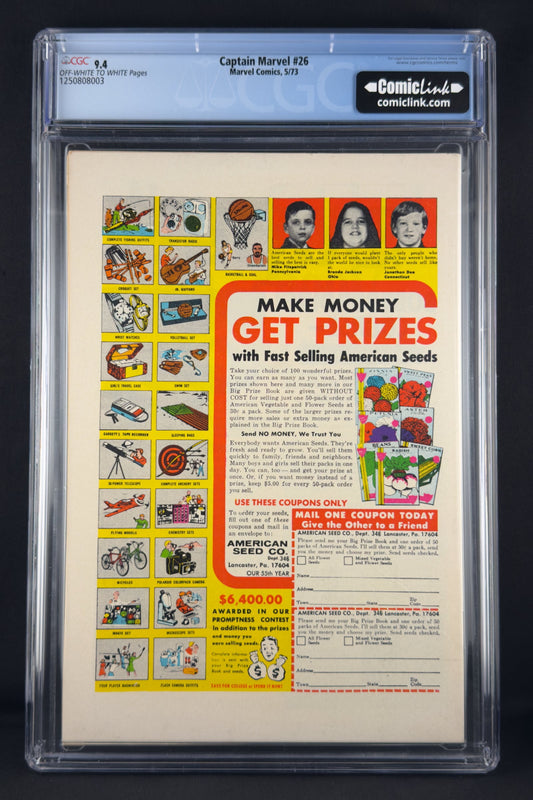 Captain Marvel #26 (1973) CGC 9.4 Jim Starlin - 1st Thanos Cover 1st app Death