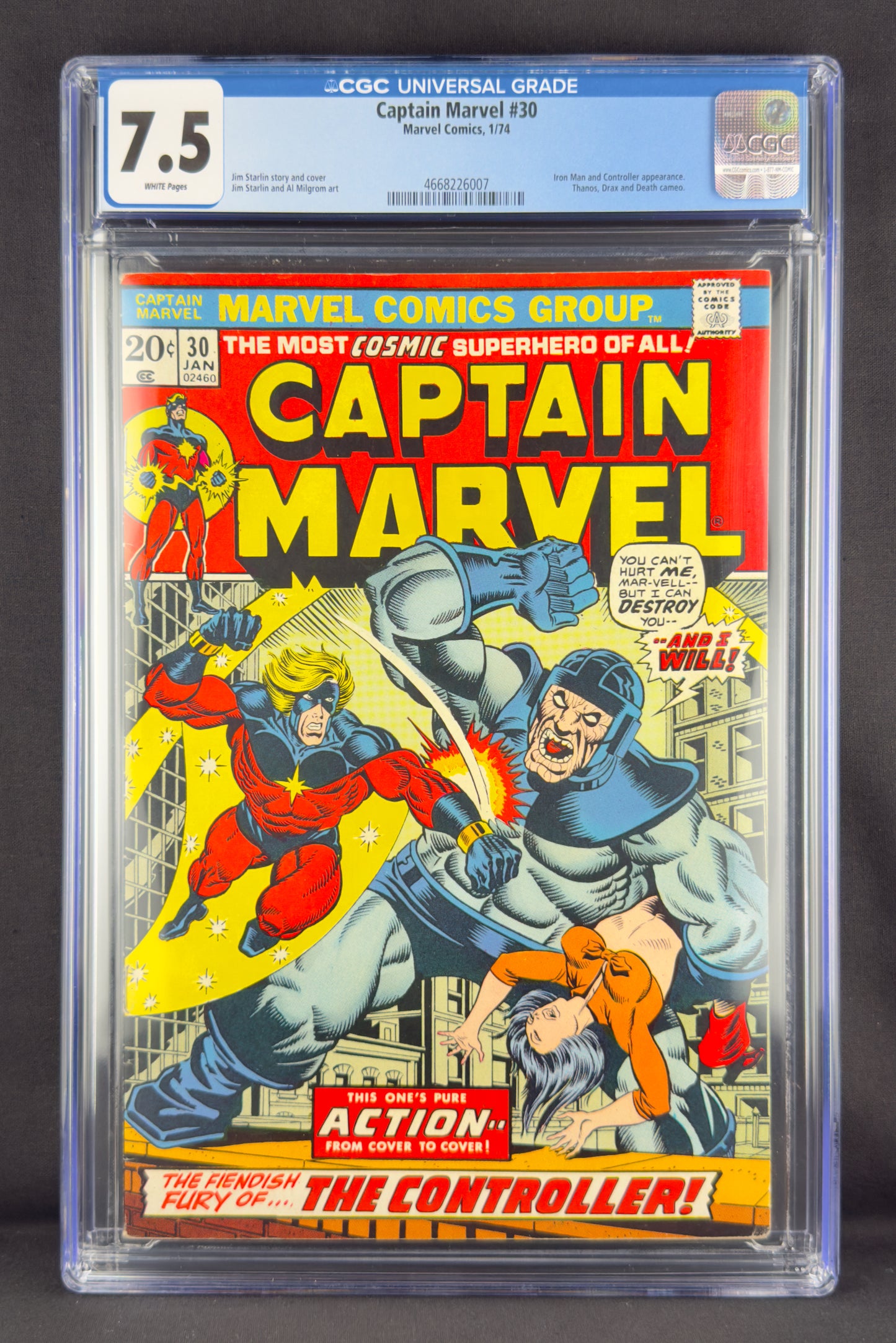 Captain Marvel #30 (1974) CGC 7.5 Jim Starlin. Controller.
