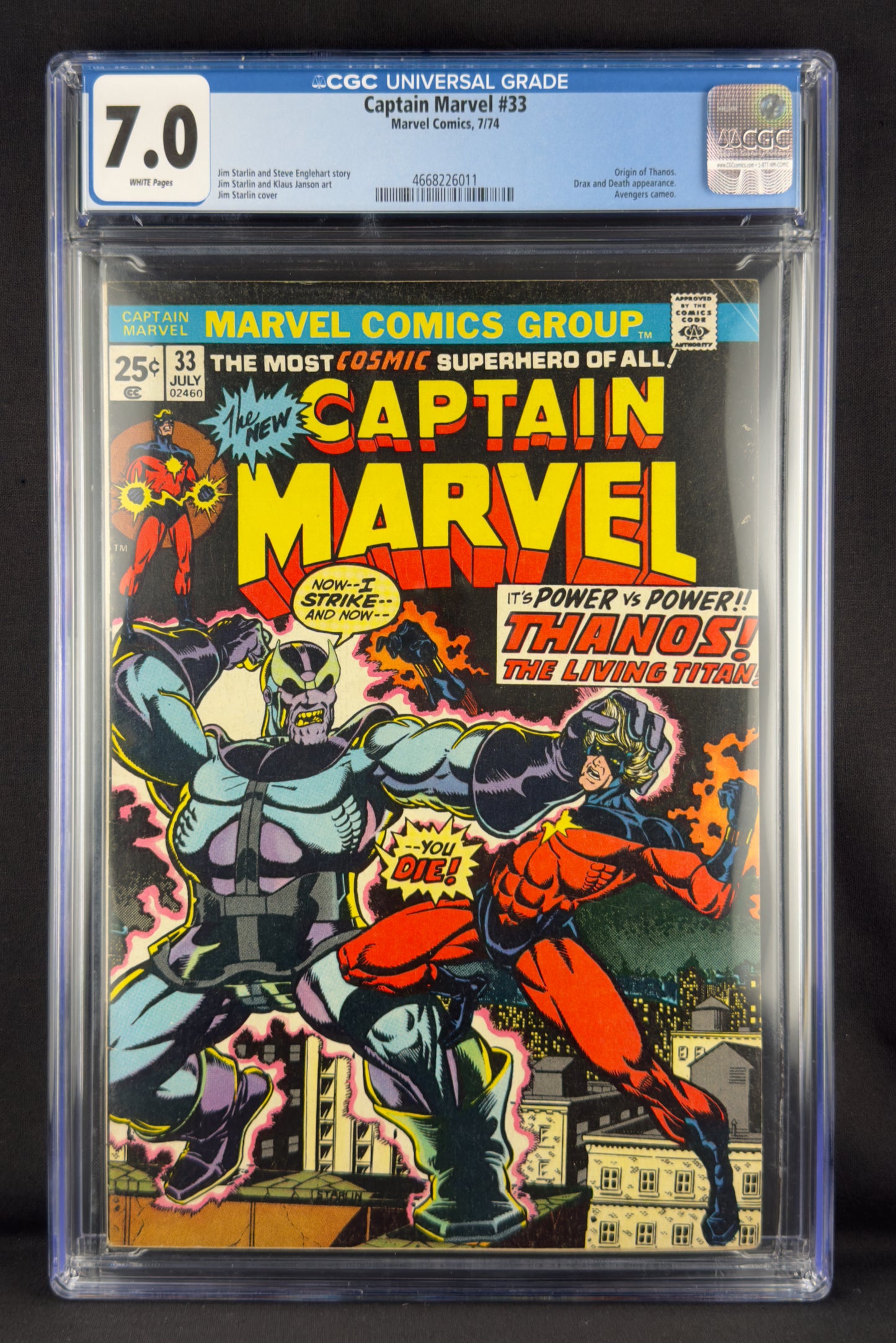 Captain Marvel #33 (1974) CGC 7.0 - Origin Thanos.