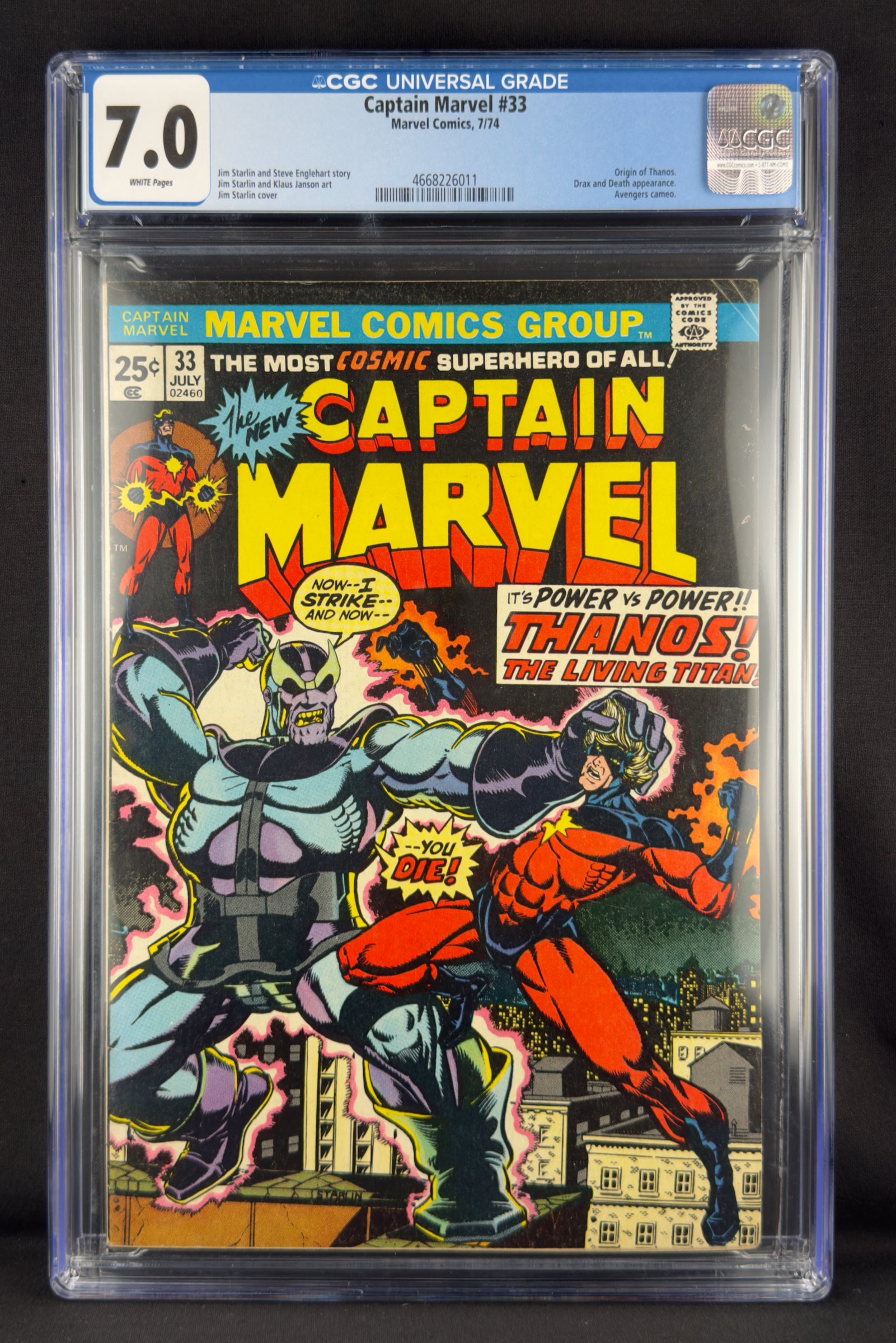 Captain Marvel #33 (1974) CGC 7.0 - Origin Thanos.