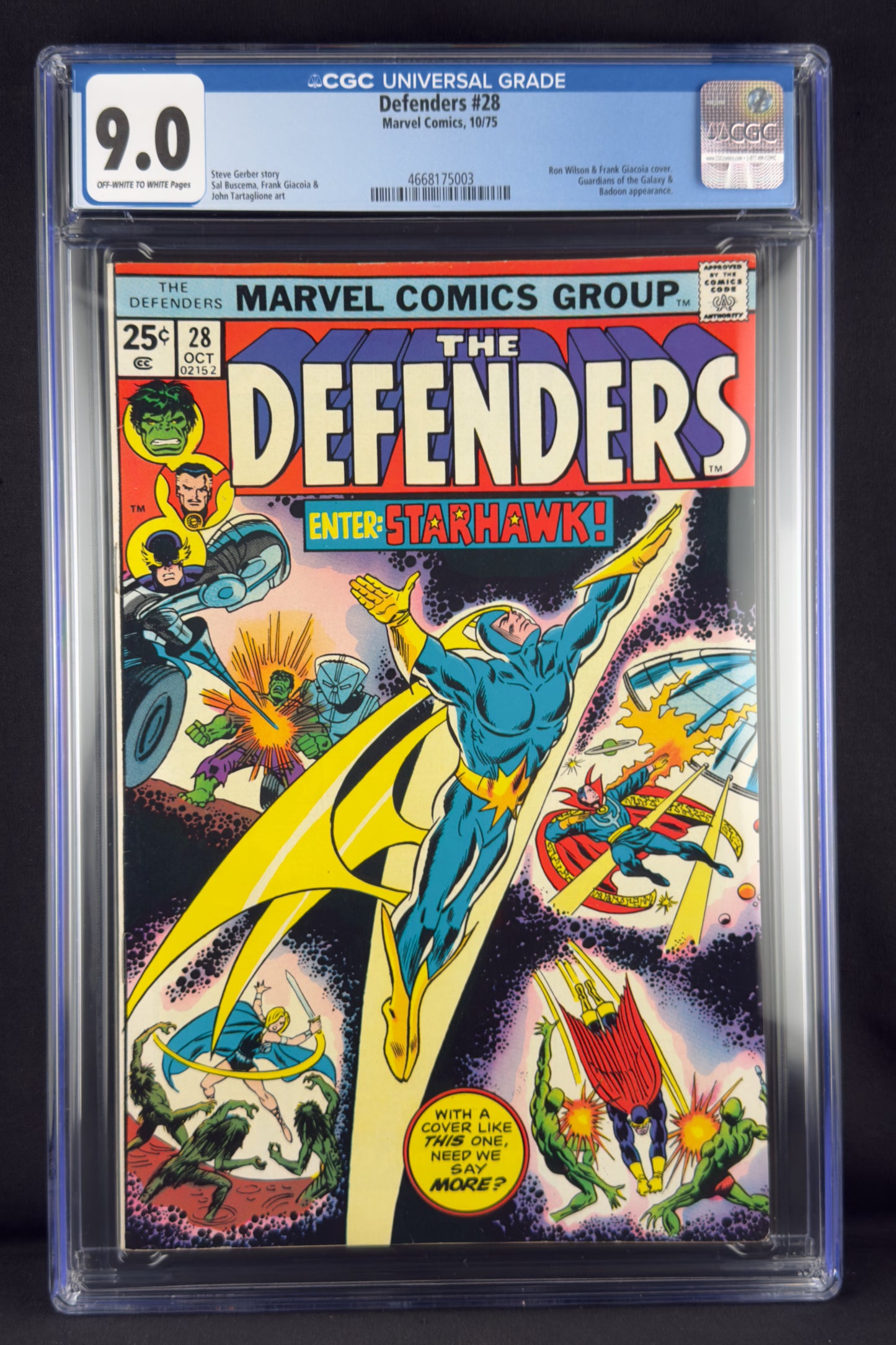 Defenders #28 (1975) CGC 9.0 - 1st full app Starhawk