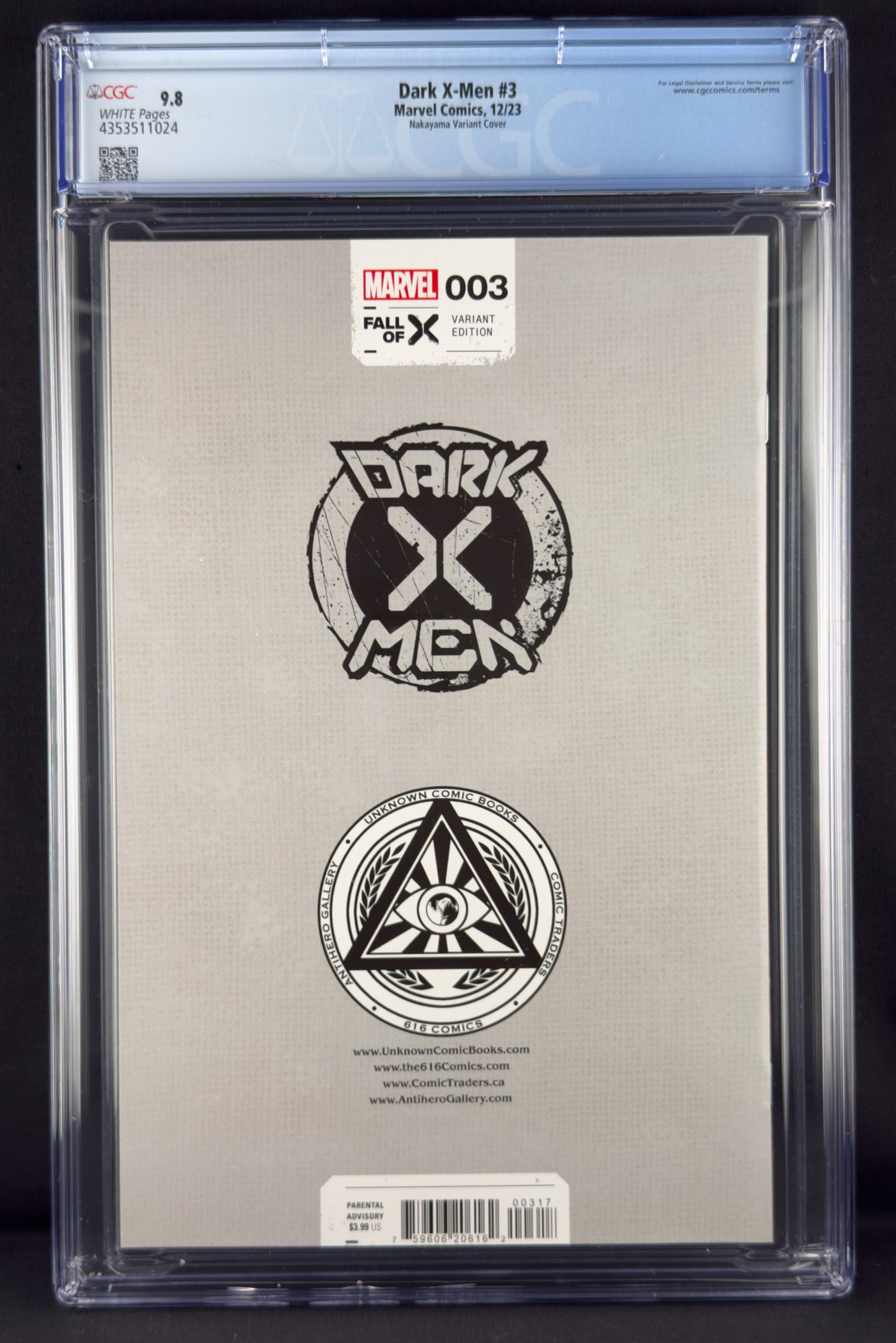 Dark X-Men #3 (2023) CGC 9.8 David Nakayama Virgin Foil Variant