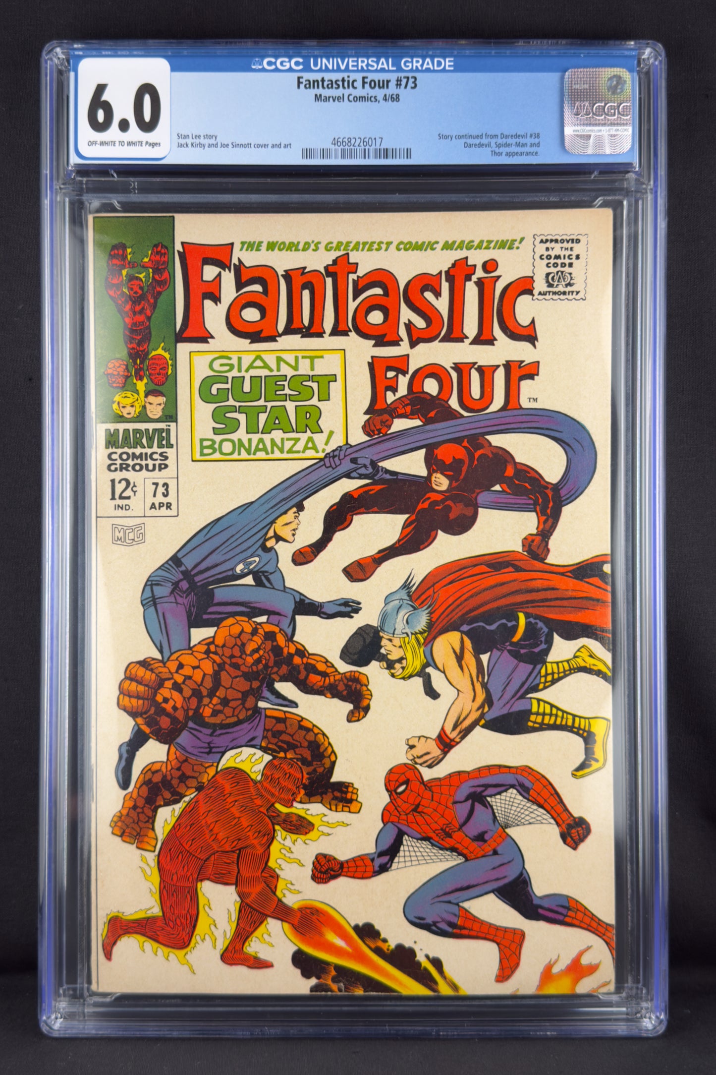 Fantastic Four #73 (1968) CGC 6.0—Daredevil, Spider-Man, Thor.