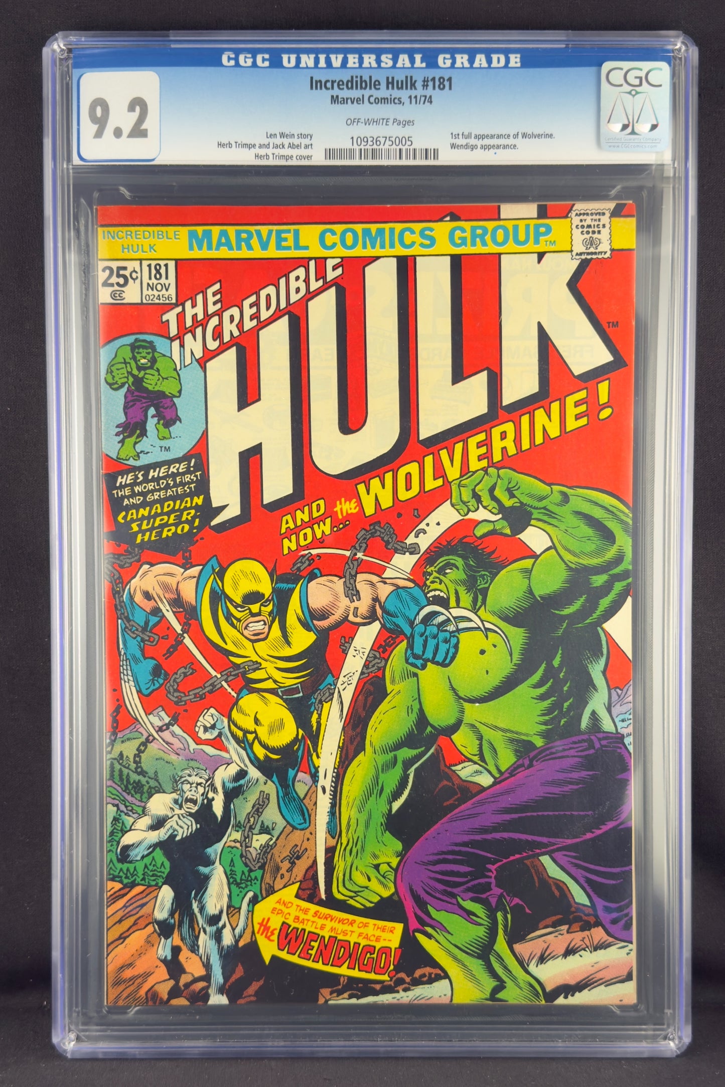 Incredible Hulk #181 (1974) CGC 9.2 - 1st full app Wolverine (Logan)
