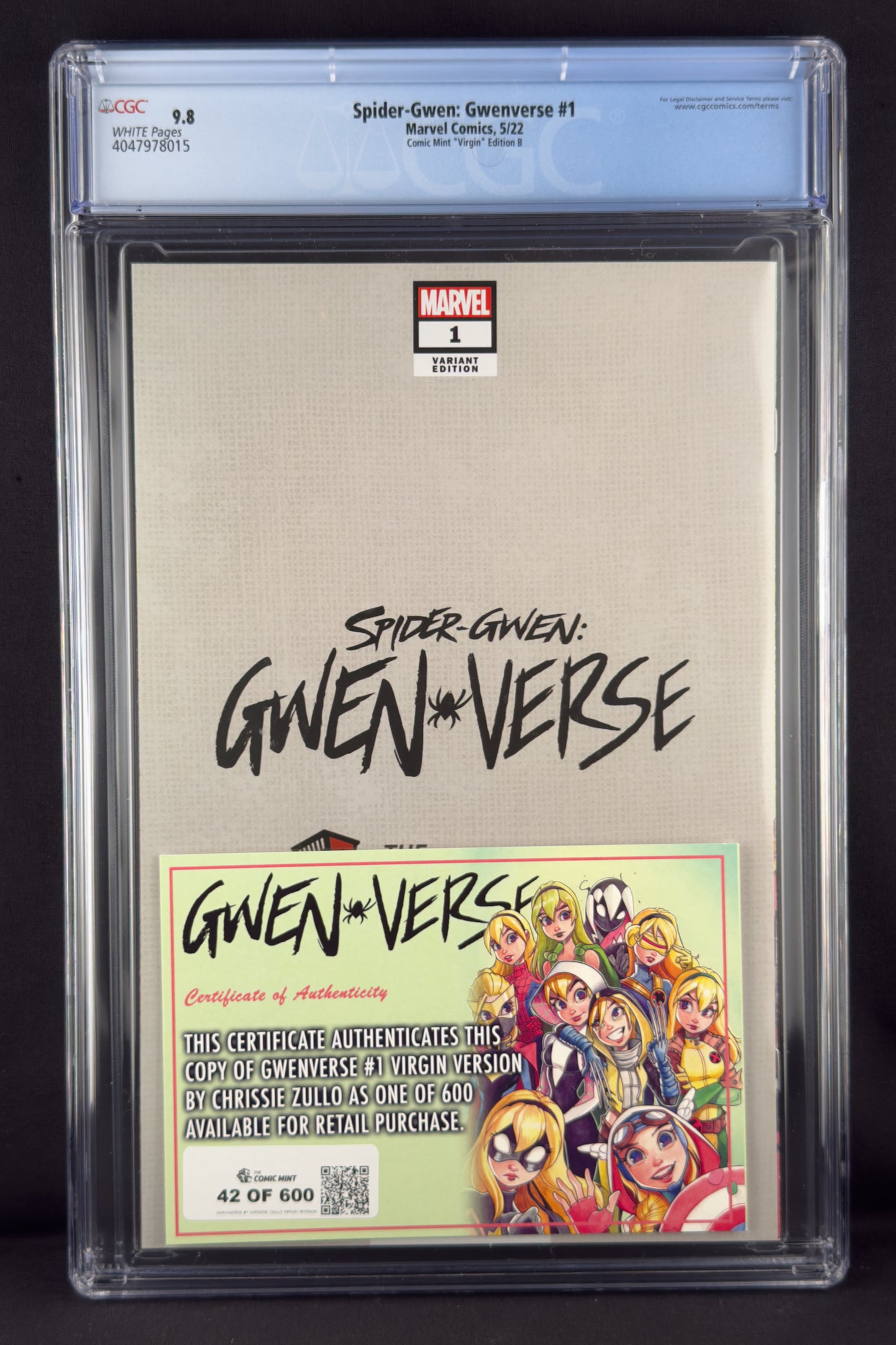 Spider-Gwen: Gwenverse #1 (2022) CGC 9.8 Chrissie Zullo Virgin Variant B Ltd 600