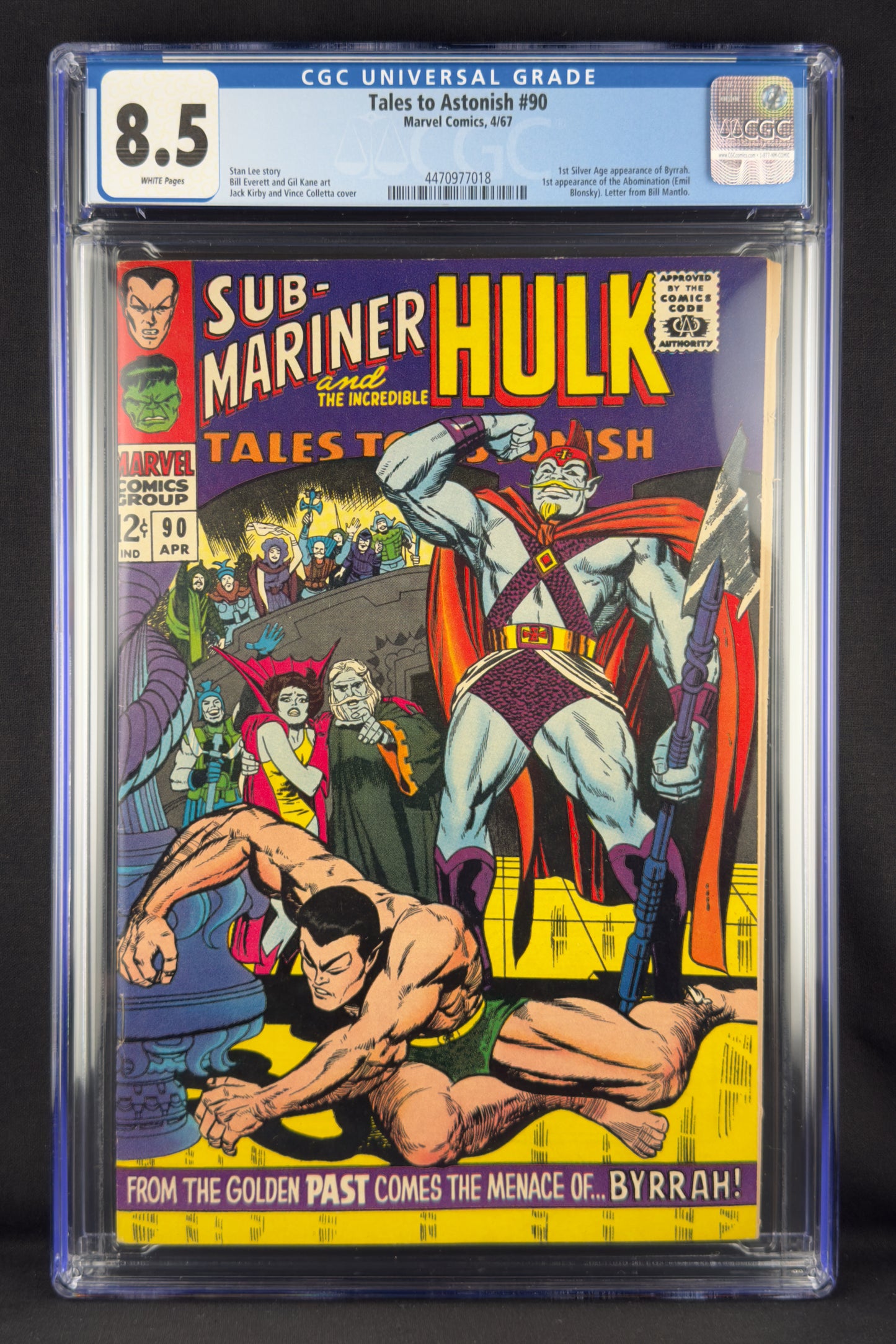 Tales to Astonish #90 (1967) CGC 8.5. First app of Abomination.