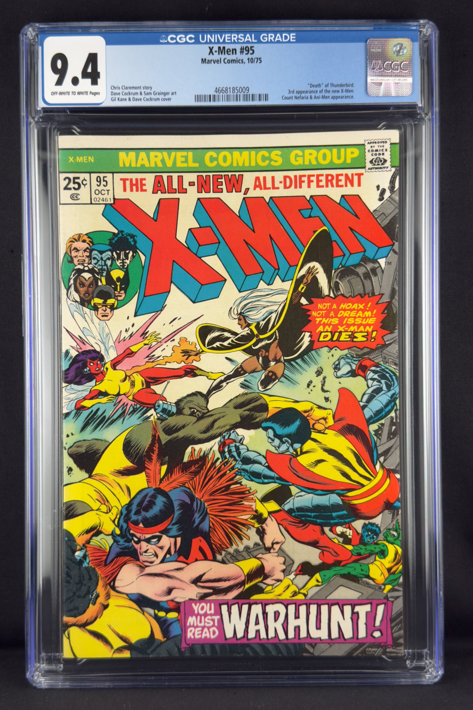 X-Men #95 (1975) CGC 9.4 Death of Thunderbird.